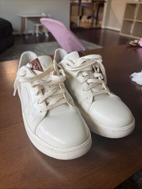Cole Haan Cream Leather Lace-Up Sneakers with Brown Logo Tab